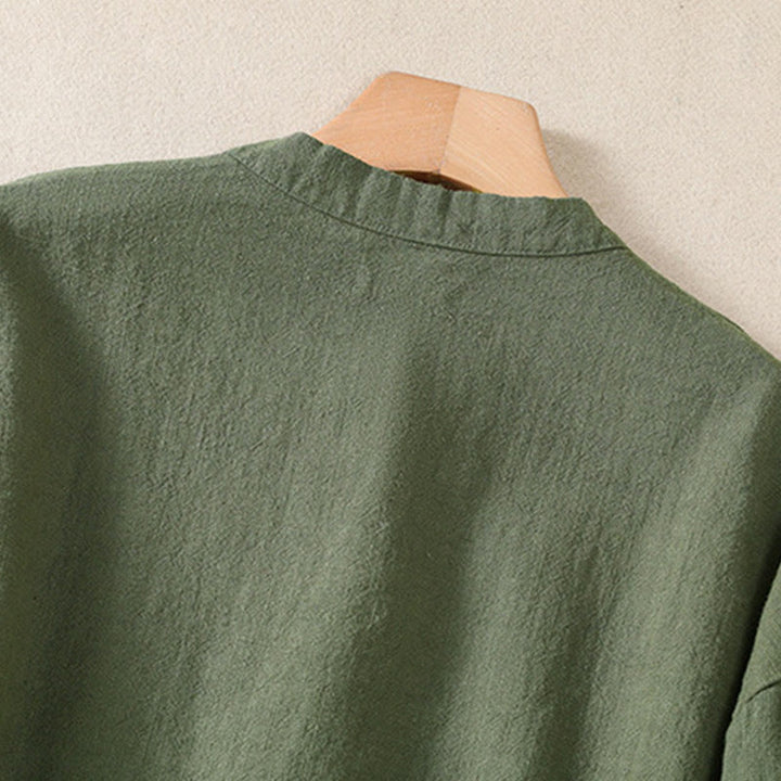 Camicia casual da donna in cotone con maniche lunghe, scollo rotondo, bottoni e tasche , Buddha Stones - image 7