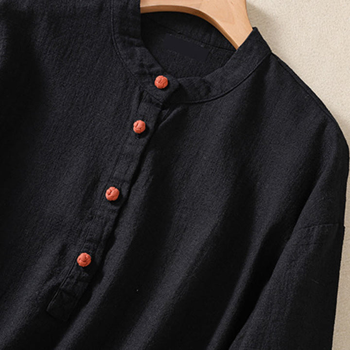 Camicia da donna a maniche lunghe con bottoni e scollo rotondo, con stampa Buddha Stones tasche. - image 12