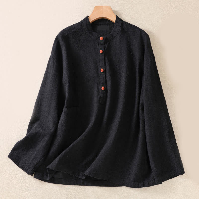 Camicia da donna a maniche lunghe con bottoni e scollo rotondo, con stampa Buddha Stones tasche. - Nero - US8-10, UK/AU12-14, EU40-42 (2XL) - image 9
