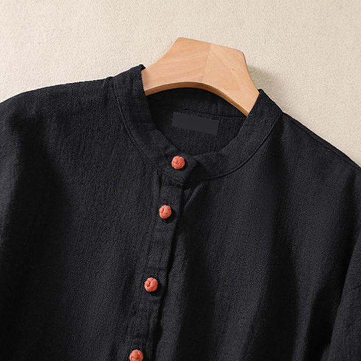 Camicia da donna a maniche lunghe con bottoni e scollo rotondo, con stampa Buddha Stones tasche. - image 11