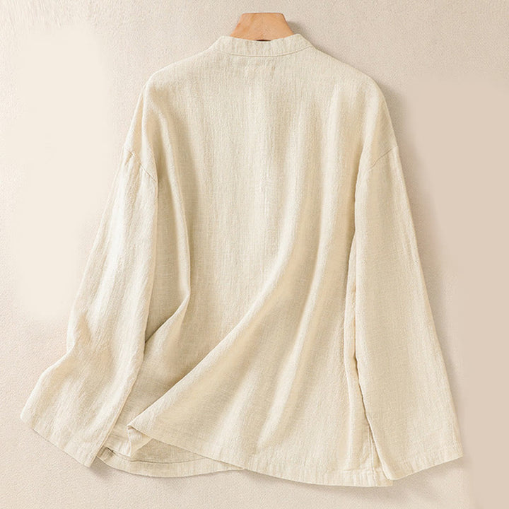 Camicia casual da donna in cotone con maniche lunghe, scollo rotondo, bottoni e tasche , Buddha Stones - image 17