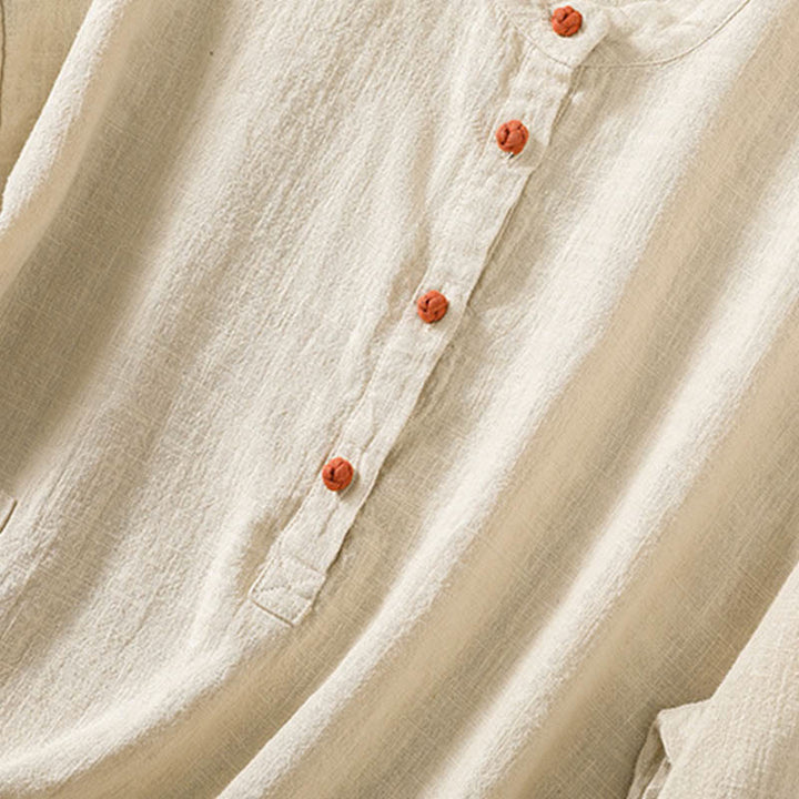 Camicia casual da donna in cotone con maniche lunghe, scollo rotondo, bottoni e tasche , Buddha Stones - image 22