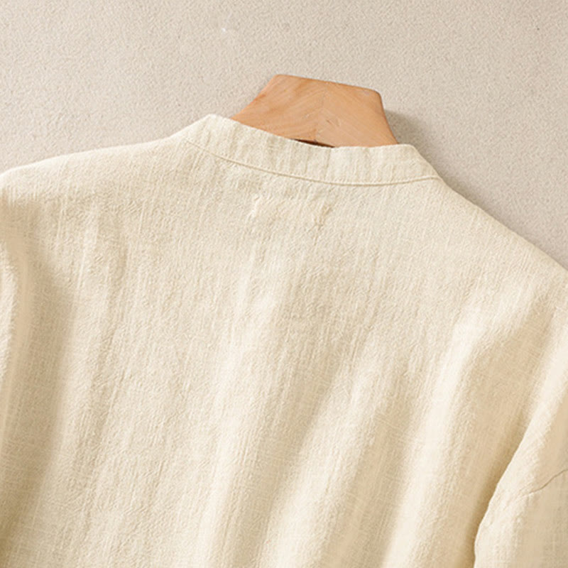Camicia da donna a maniche lunghe con bottoni e scollo rotondo, con stampa Buddha Stones tasche. - image 24