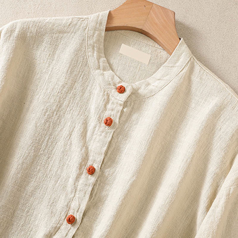 Camicia da donna a maniche lunghe con bottoni e scollo rotondo, con stampa Buddha Stones tasche. - image 23