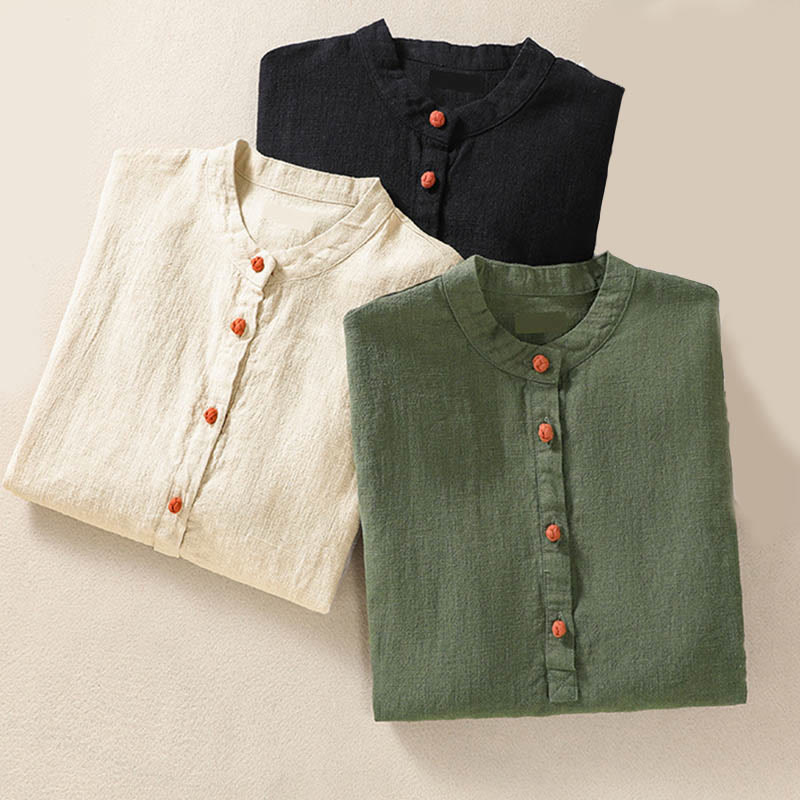 Camicia casual da donna in cotone con maniche lunghe, scollo rotondo, bottoni e tasche , Buddha Stones - image 27