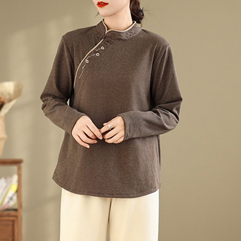 Camicia da donna a maniche lunghe in cotone con bottoni a forma di rana Buddha Stones - image 2
