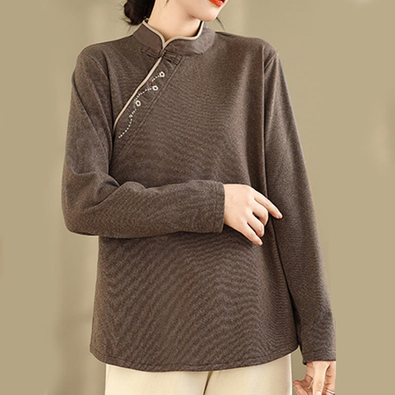Camicia da donna a maniche lunghe in cotone con bottoni a forma di rana Buddha Stones - image 4
