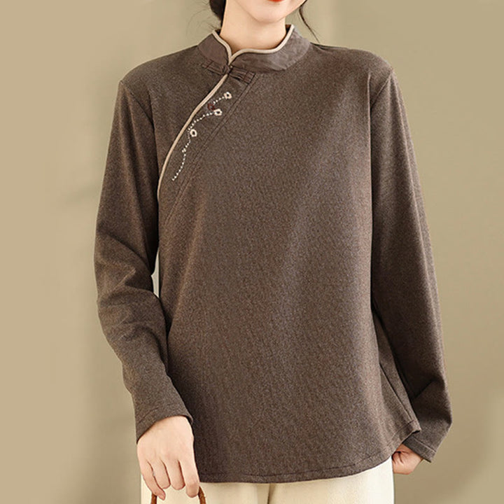 Camicia da donna a maniche lunghe in cotone con bottoni a forma di rana Buddha Stones - image 1