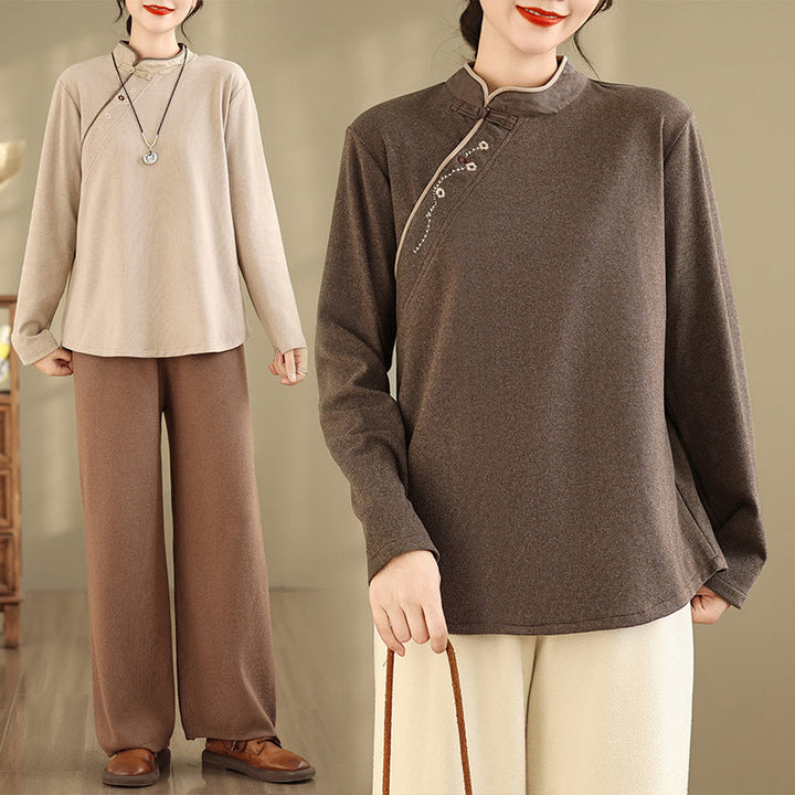 Camicia da donna a maniche lunghe in cotone con bottoni a forma di rana Buddha Stones - image 14