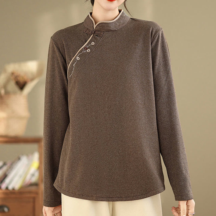 Camicia da donna a maniche lunghe in cotone con bottoni a forma di rana Buddha Stones - Marrone sella - US8-10, UK/AU12-14, EU40-42 (2XL) - image 0