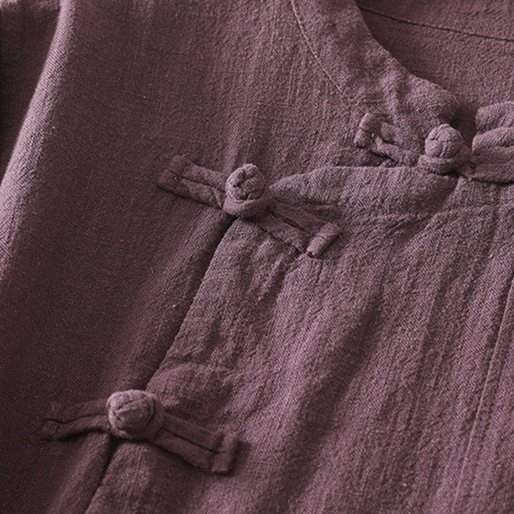 Camicia da donna a maniche lunghe in cotone con bottoni a rana, casual e semplice , Buddha Stones - image 4