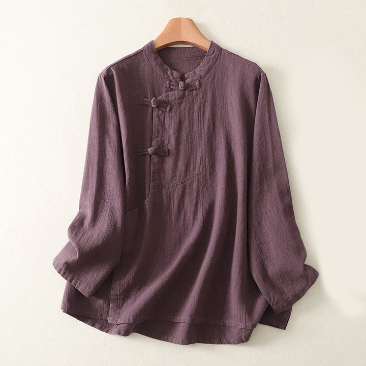 Camicia da donna a maniche lunghe in cotone con bottoni a rana, casual e semplice , Buddha Stones - Viola - US8-10, UK/AU12-14, EU40-42 (2XL) - image 1