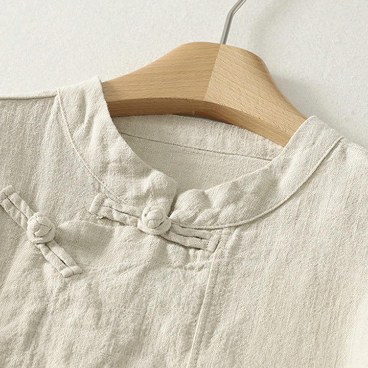 Camicia da donna a maniche lunghe con bottoni a rana e stampa Buddha Stones, casual e semplice - image 11