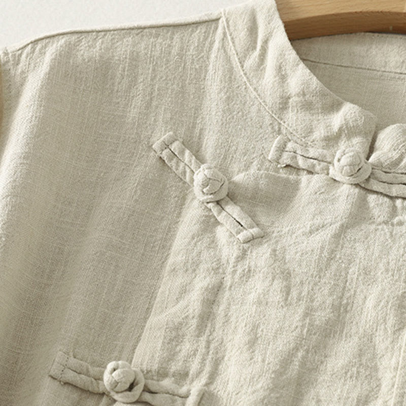 Camicia da donna a maniche lunghe in cotone con bottoni a rana, casual e semplice , Buddha Stones - image 8