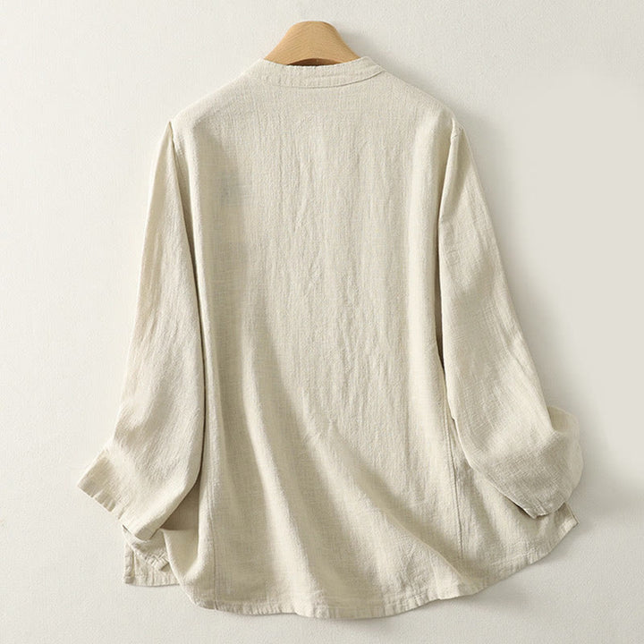 Camicia da donna a maniche lunghe con bottoni a rana e stampa Buddha Stones, casual e semplice - image 7