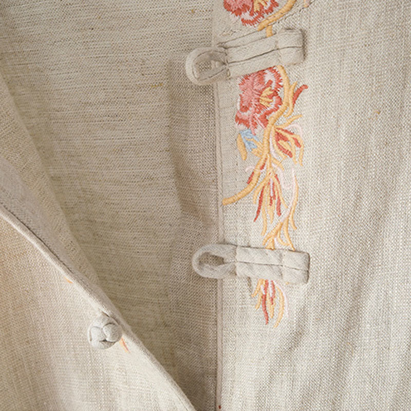 Camicia da donna in cotone con bottoni a rana, maniche lunghe, ricamo di fiori e Buddha Stones - image 7