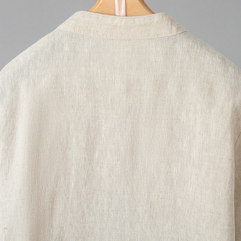 Camicia da donna in cotone con bottoni a rana, maniche lunghe, ricamo di fiori e Buddha Stones - image 2