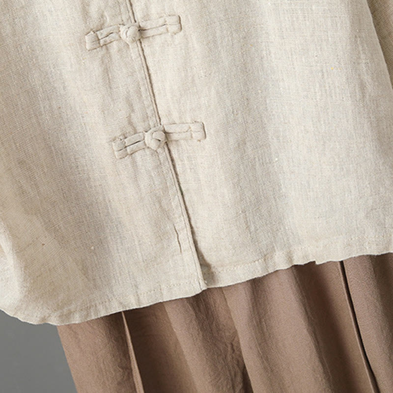 Camicia da donna in cotone con bottoni a rana, maniche lunghe, ricamo di fiori e Buddha Stones - image 6