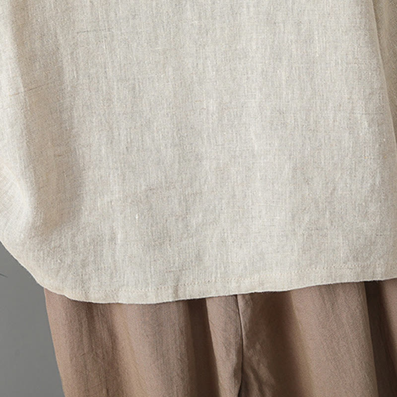 Camicia da donna in cotone con bottoni a rana, maniche lunghe, ricamo di fiori e Buddha Stones - image 5