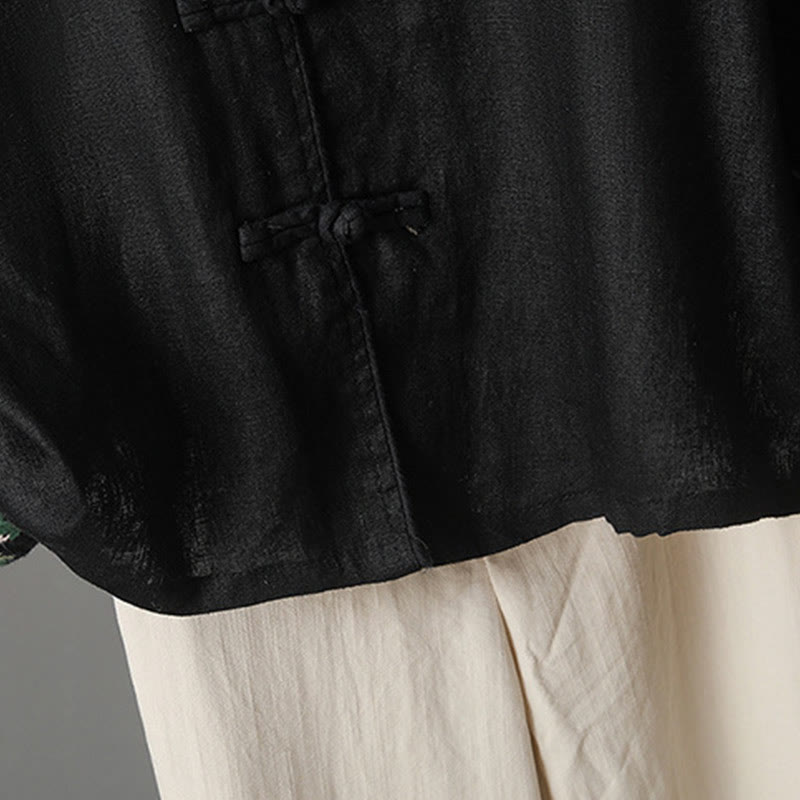 Camicia da donna in cotone con bottoni a rana, maniche lunghe, ricamo di fiori e Buddha Stones - image 23