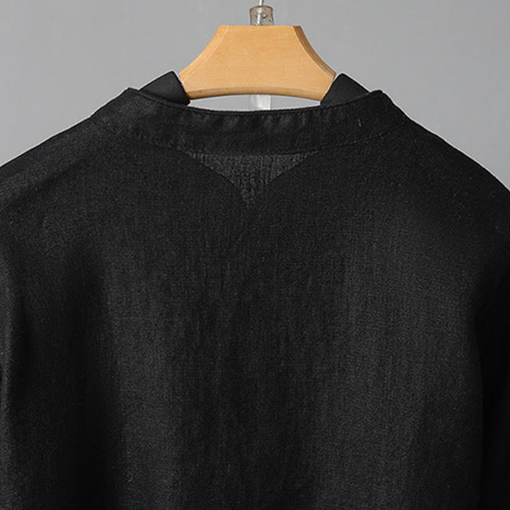 Camicia da donna in cotone con bottoni a rana, maniche lunghe, ricamo di fiori e Buddha Stones - image 22