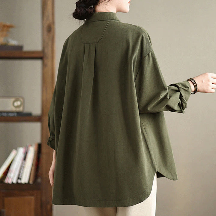 Camicia da donna in cotone a maniche lunghe, casual e semplice, con tasche, Buddha Stones - image 5