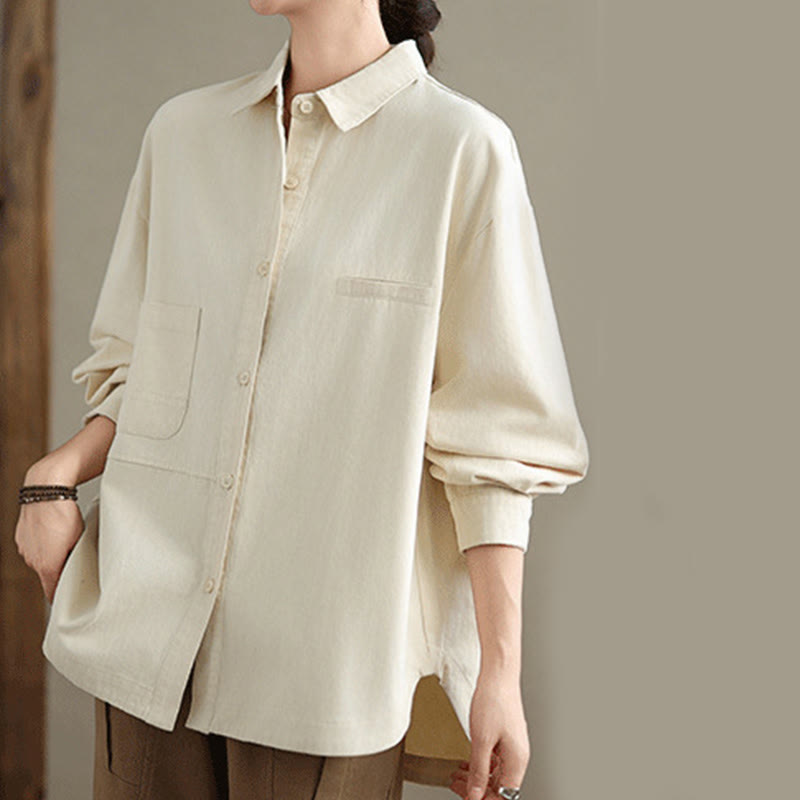Camicia da donna in cotone a maniche lunghe, casual e semplice, con tasche, Buddha Stones - image 7