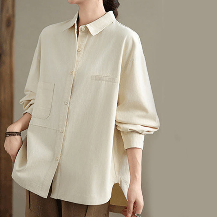 Camicia da donna in cotone a maniche lunghe, casual e semplice, con tasche, Buddha Stones - image 7