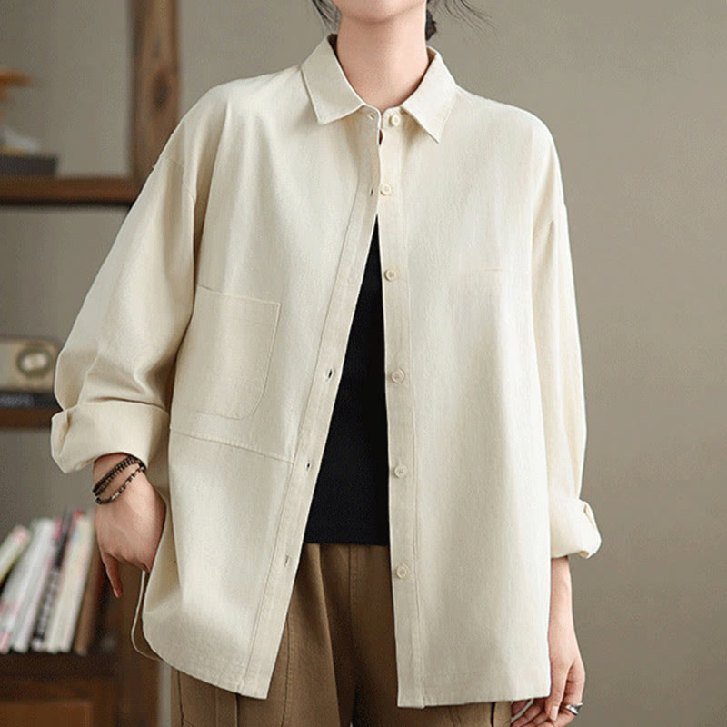 Camicia da donna in cotone a maniche lunghe, casual e semplice, con tasche, Buddha Stones - image 10