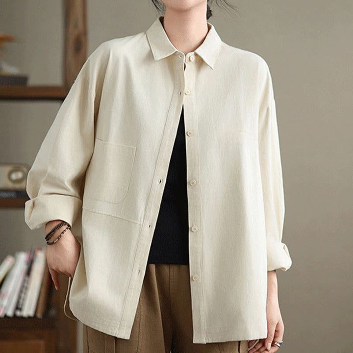 Camicia da donna in cotone a maniche lunghe, casual e semplice, con tasche, Buddha Stones - image 10