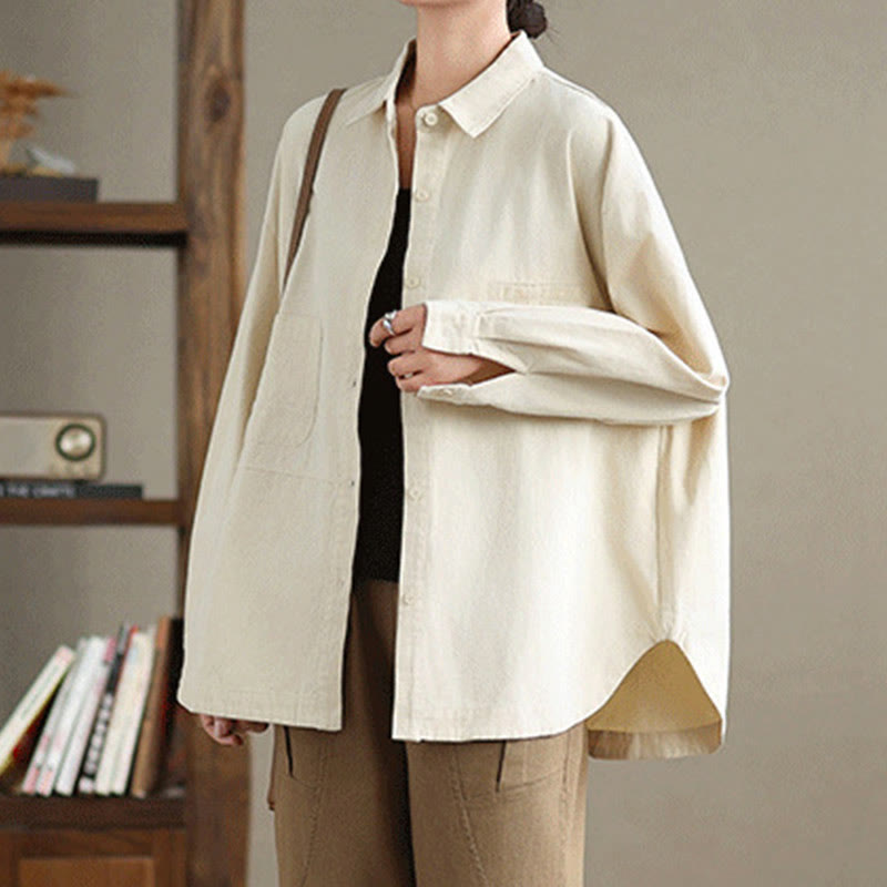 Camicia da donna in cotone a maniche lunghe, casual e semplice, con tasche, Buddha Stones - image 11