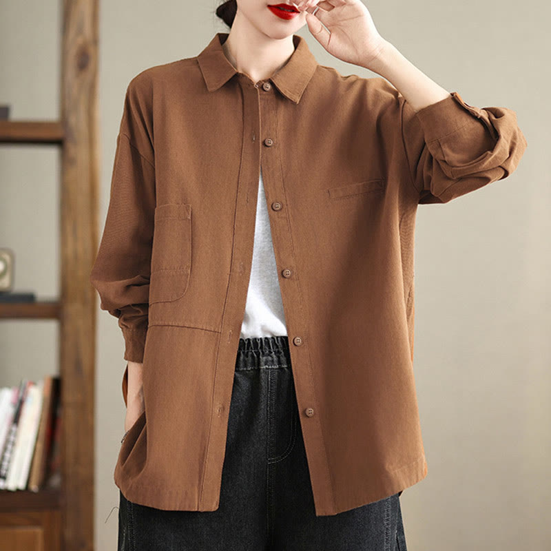 Camicia da donna in cotone a maniche lunghe, casual e semplice, con tasche, Buddha Stones - Perù - US14, UK/AU18, EU46 (2XL) - image 12