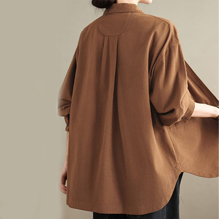 Camicia da donna in cotone a maniche lunghe, casual e semplice, con tasche, Buddha Stones - image 16