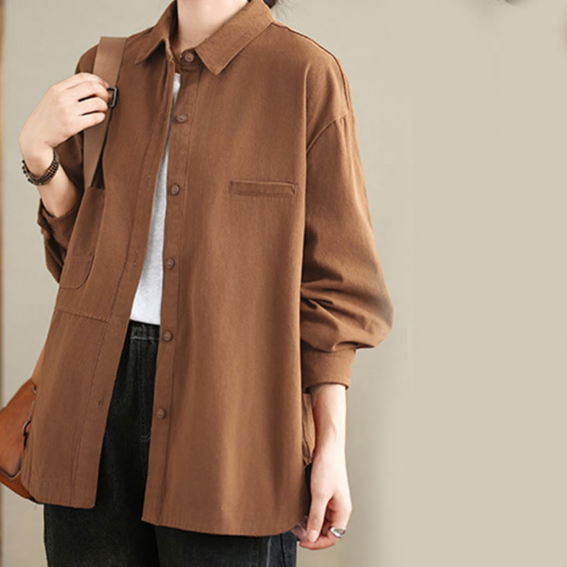 Camicia da donna in cotone a maniche lunghe, casual e semplice, con tasche, Buddha Stones - image 13