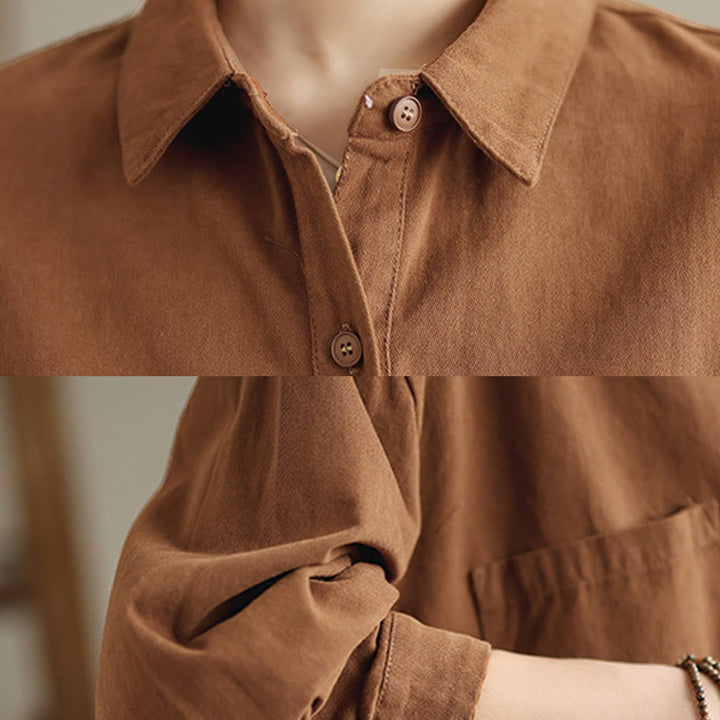 Camicia da donna in cotone a maniche lunghe, casual e semplice, con tasche, Buddha Stones - image 19