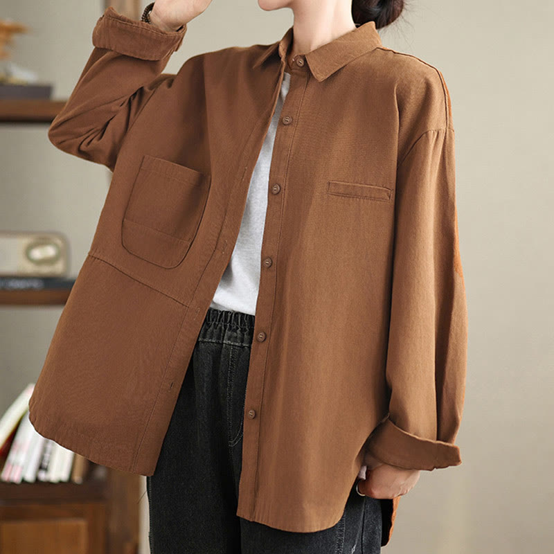 Camicia da donna in cotone a maniche lunghe, casual e semplice, con tasche, Buddha Stones - image 18