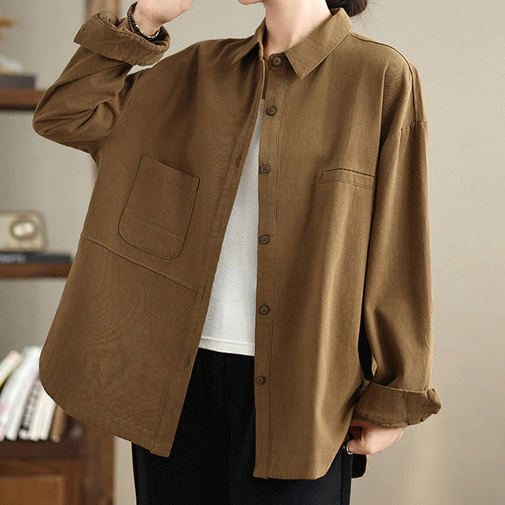 Camicia da donna in cotone a maniche lunghe, casual e semplice, con tasche, Buddha Stones - DarkGoldenrod - US14, UK/AU18, EU46 (2XL) - image 21