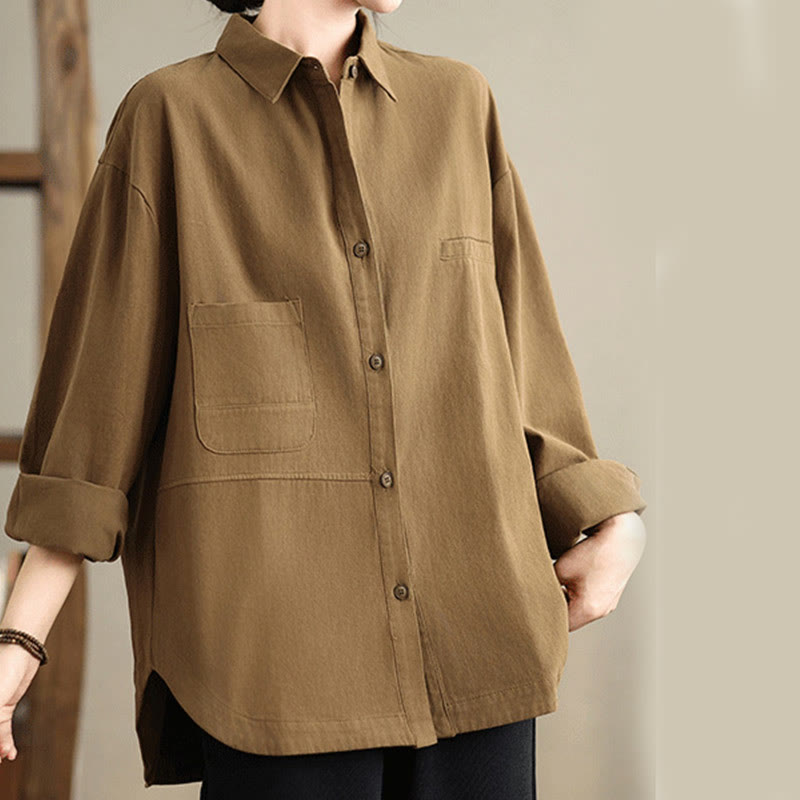 Camicia da donna in cotone a maniche lunghe, casual e semplice, con tasche, Buddha Stones - image 26
