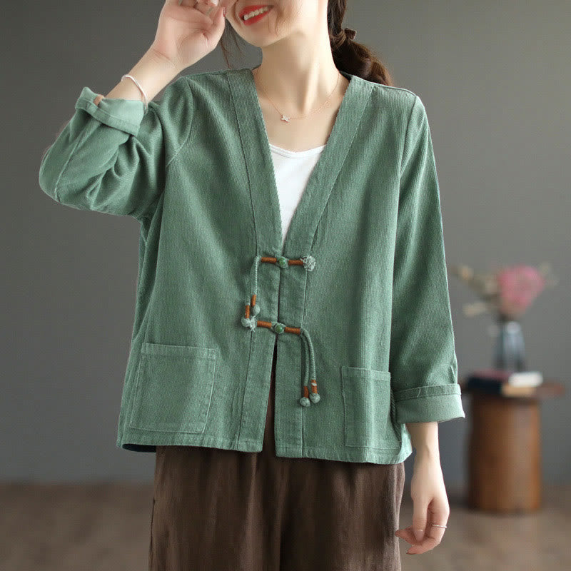Giacca in velluto a coste con maniche lunghe in cotone e tasche da donna Buddha Stones - image 10