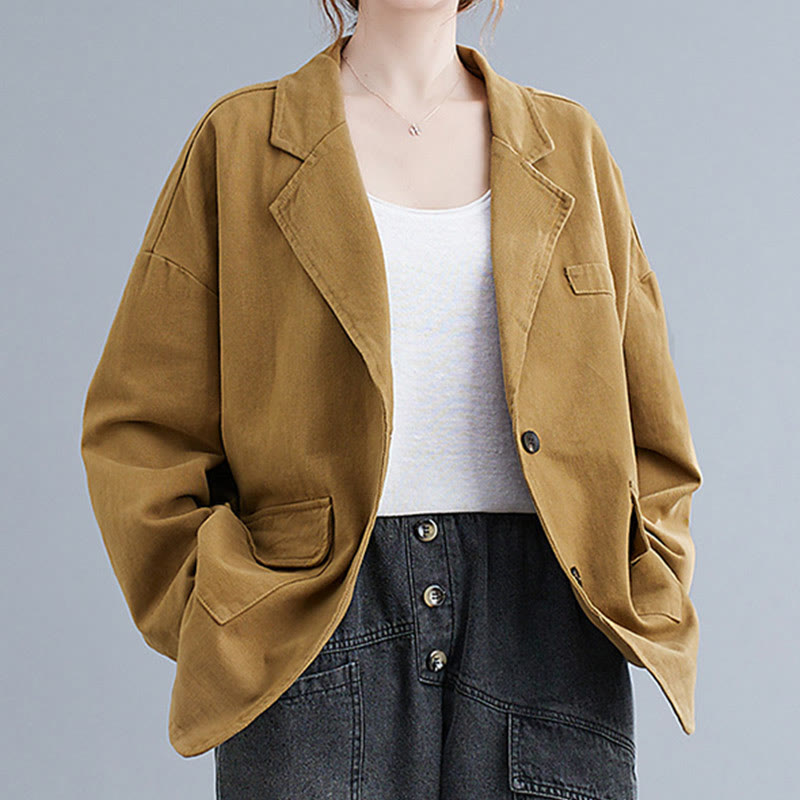 Giacca blazer in cotone a maniche lunghe con tasche, tinta unita, da donna, con Buddha Stones - image 4