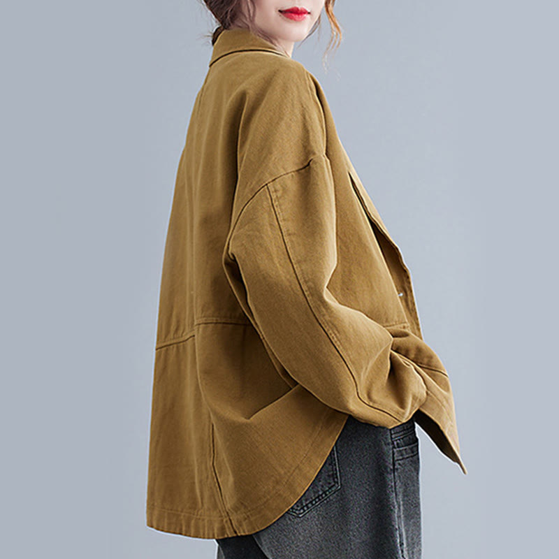 Giacca blazer in cotone a maniche lunghe con tasche, tinta unita, da donna, con Buddha Stones - image 3