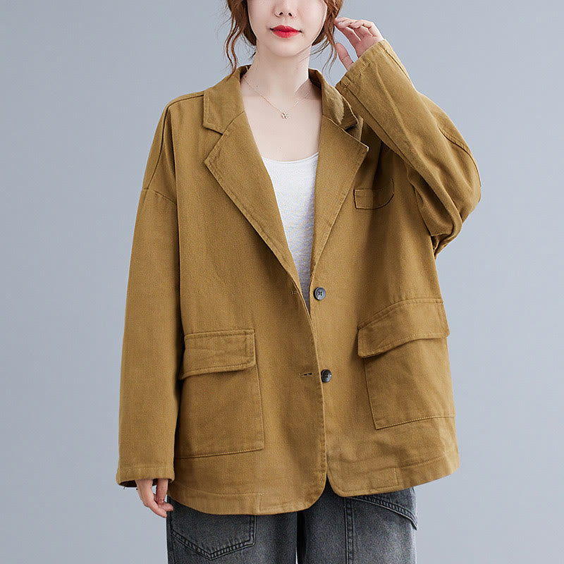 Giacca blazer in cotone a maniche lunghe con tasche, tinta unita, da donna, con Buddha Stones - Verga d'oro - US14, UK/AU18, EU46 (2XL) - image 0