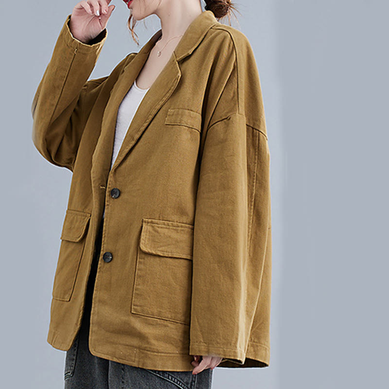 Giacca blazer in cotone a maniche lunghe con tasche, tinta unita, da donna, con Buddha Stones - image 6