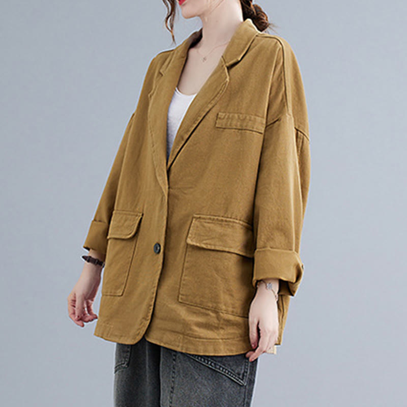 Giacca blazer in cotone a maniche lunghe con tasche, tinta unita, da donna, con Buddha Stones - image 1
