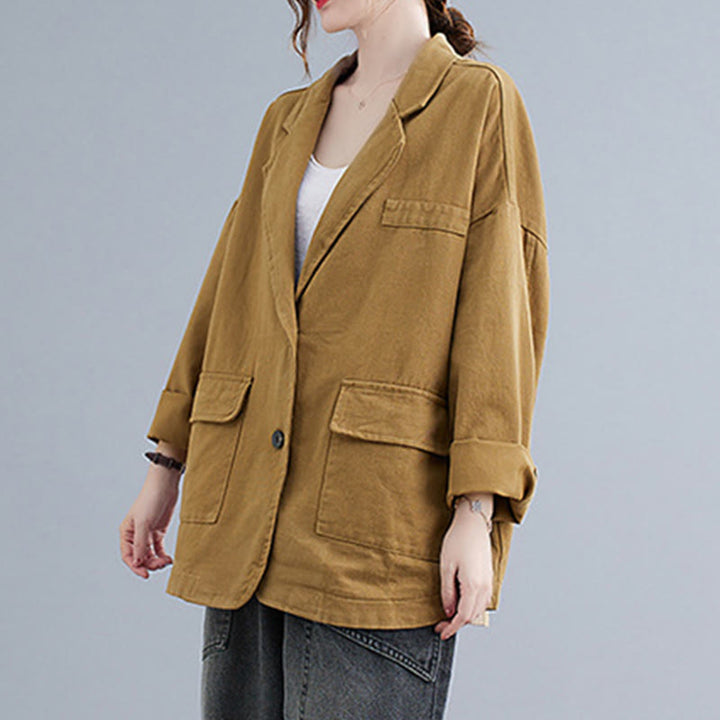 Giacca blazer in cotone a maniche lunghe con tasche, tinta unita, da donna, con Buddha Stones - image 1