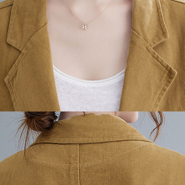 Giacca blazer in cotone a maniche lunghe con tasche, tinta unita, da donna, con Buddha Stones - image 7