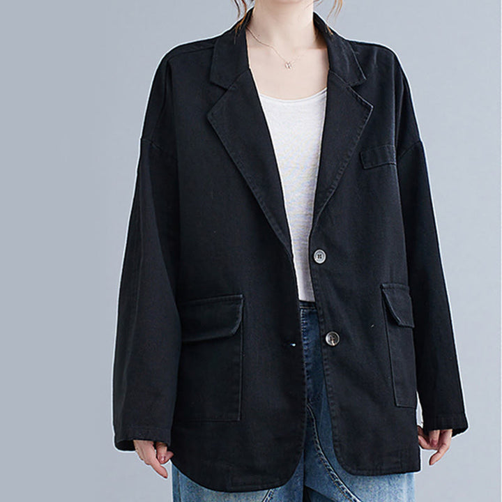 Giacca blazer in cotone a maniche lunghe con tasche, tinta unita, da donna, con Buddha Stones - image 13