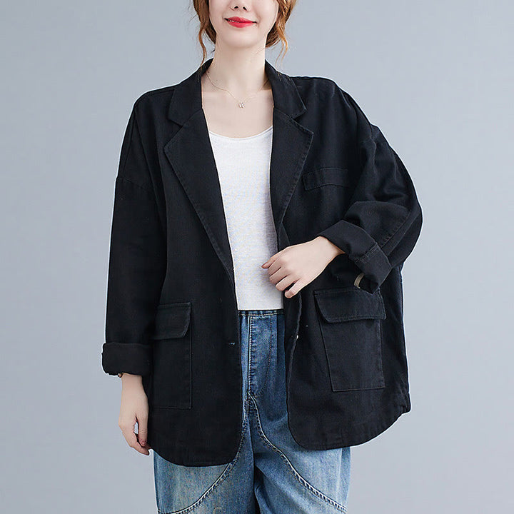 Giacca blazer in cotone a maniche lunghe con tasche, tinta unita, da donna, con Buddha Stones - image 14
