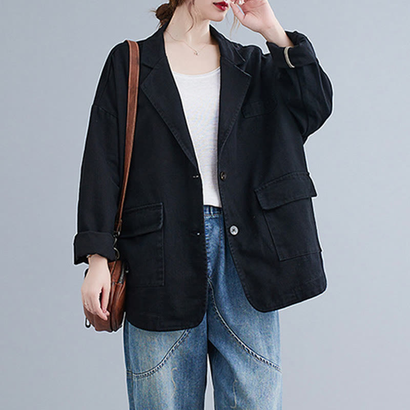 Giacca blazer in cotone a maniche lunghe con tasche, tinta unita, da donna, con Buddha Stones - image 12