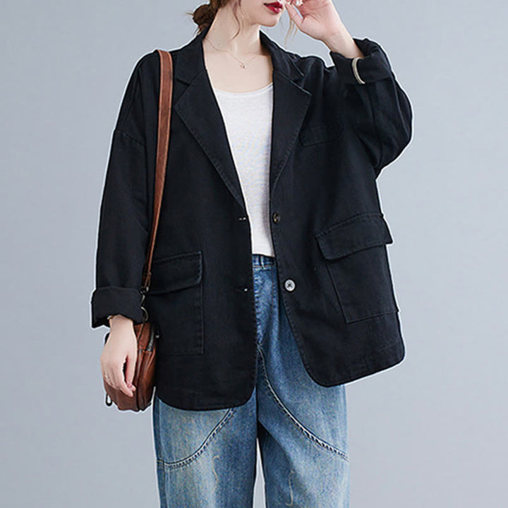 Giacca blazer in cotone a maniche lunghe con tasche, tinta unita, da donna, con Buddha Stones - image 12